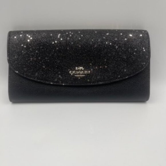 NEW Coach Slim Black Envelope Wallet With Star Glitter - Picture 1 of 10